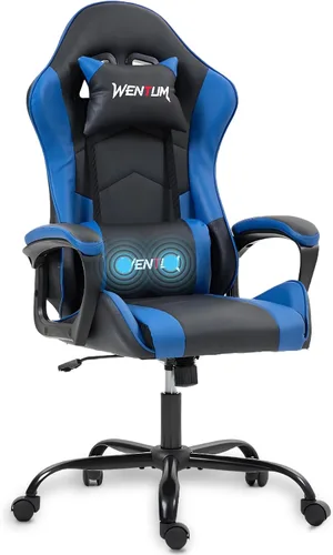 Miniatura 16 de Silla de videojuegos de piel sintética para masaje, silla de videojuegos para PC con soporte lumbar para hombres y mujeres, oficina en casa, altura