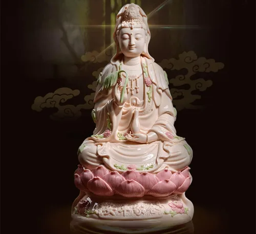 Miniatura 3 de Estatua de Guan Yin en Lotus – Estatua budista rosa de Kuanyin/Budismo – Los mejores regalos chinos de Feng Shui (11 pulgadas)