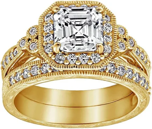 Miniatura 51 de Amazon Essentials Anillo antiguo de plata de ley chapada en platino o oro con circonita cúbica de elementos infinitos de corte Asscher