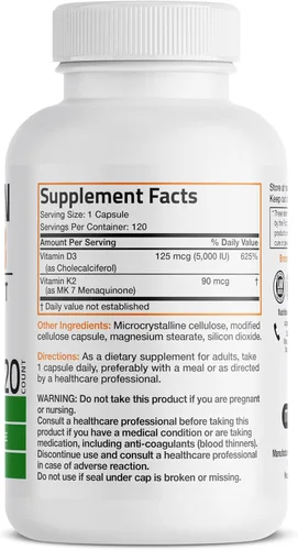 Miniatura 2 de Bronson Vitamina K2 (MK7) con suplemento D3 Fórmula no OGM 5000 UI de vitamina D3 y 90 mcg de K2 MK-7 Fácil de tragar Complejo de vitamina D y K