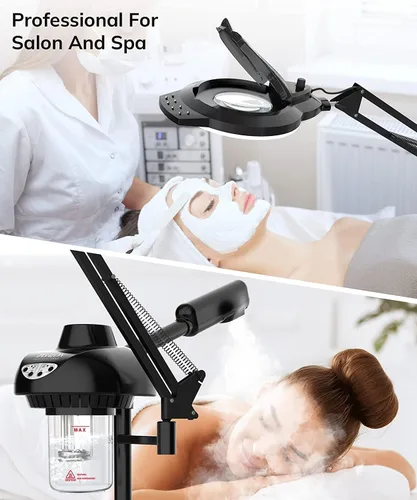 Miniatura 7 de TASALON Vaporizador facial profesional 2 en 1, vaporizador facial de ozono caliente para facial con lámpara de aumento 5X, vaporizador esteticista
