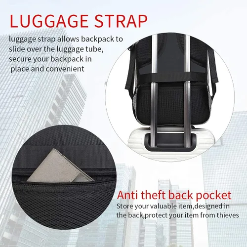 Miniatura 5 de Monsdle Mochila de viaje para laptop, mochilas antirrobo con puerto de carga USB, mochilas de viaje, bolsa de trabajo de negocios de 15.6 pulgadas