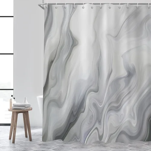 Miniatura 20 de Cortina de ducha con diseño de mármol verde, verde azulado y blanco degradado, moderna, abstracta, de lujo, ondas, decoración del hogar, tela Nuevo