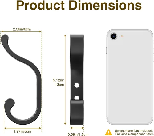 Miniatura 5 de bussdis Ganchos de pared para colgar abrigos, ganchos de mochila resistentes para pared, soporta hasta 30 libras, ganchos grandes para toallas, Negro