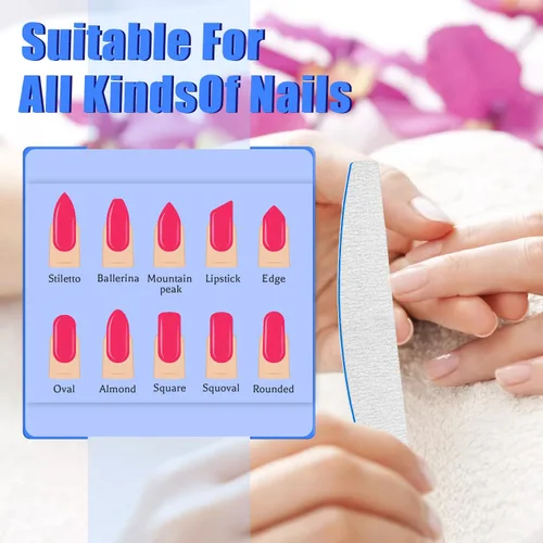 Miniatura 5 de BLESWIN Lima de uñas de grano 100/100, 25 piezas profesional de doble cara, herramienta gruesa reutilizable y lavable para uñas acrílicas y de gel