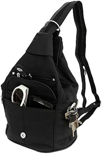 Miniatura 4 de Mochila convertible de cuero para mujer, 7 bolsillos, tamaño mediano, bolsa de hombro
