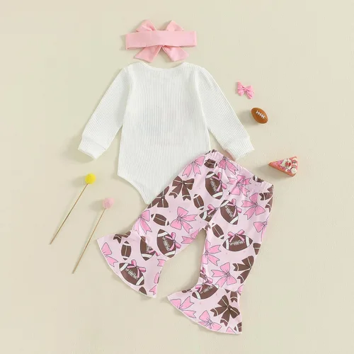 Miniatura 104 de Kuriozud Conjunto de mameluco con volantes para bebé recién nacida, con volantes, lindo conjunto de pantalones acampanados con diadema