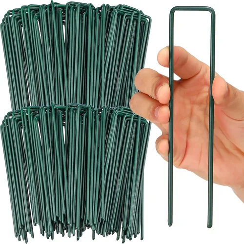 Miniatura 8 de Therwen 100 estacas de césped de 6 pulgadas para césped artificial, grapas de paisaje verde, galvanizadas a granel, estaca de jardín resistente