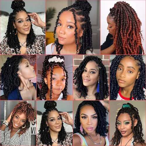 Miniatura 7 de Leeven Paquete de 8 paquetes de cabello de ganchillo pret wisted Passion Twist de 10 pulgadas, color negro natural, extensiones de cabello corto