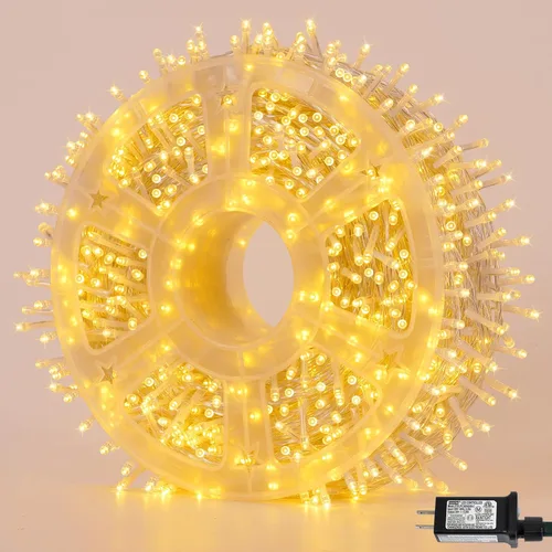 Miniatura 14 de QITONG Tira de luces rojas y verdes para exteriores, 165 pies, 500 luces LED de alambre transparente de Navidad para interiores, 8 modos de luz