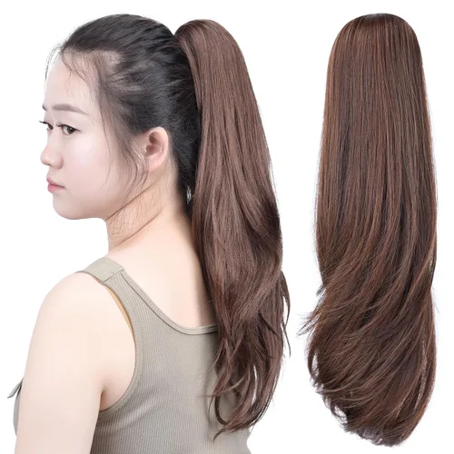 Miniatura 37 de SYXLCYGG Auburn Clip Cola de caballo Clip Cola de caballo Extensión de cola de caballo ondulado 10 pulgadas 3.5 oz pelo sintético falso pieza