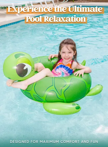Miniatura 6 de SLOOSH Paquete de 3 flotadores inflables para piscina, dinosaurio, tortuga marina y delfín, anillos de natación para niños pequeños, piscina playa