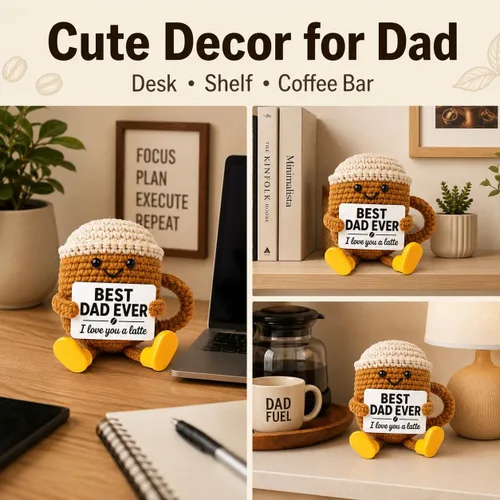 Miniatura 5 de Fathers Day Gift for Dad from Daughter Son, Dad Gifts Crochet Coffee Cup, Best Dad Ever I Love You Handmade Crochet Decor, Birthday Christmas Coffee