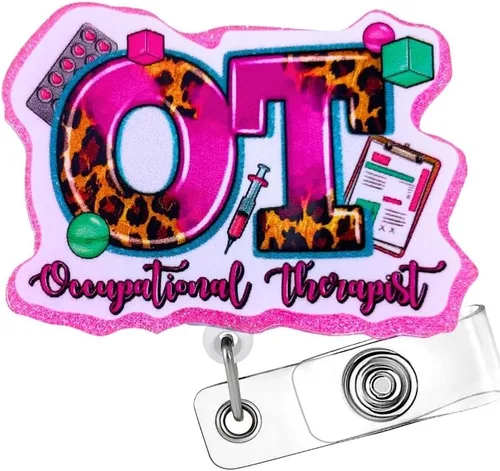 Carrete de Insignia de Terapia Ocupacional OT | Portainsignias Retráctil para Tarjeta de Identificación con Nombre OT, Clip de Tarjeta de