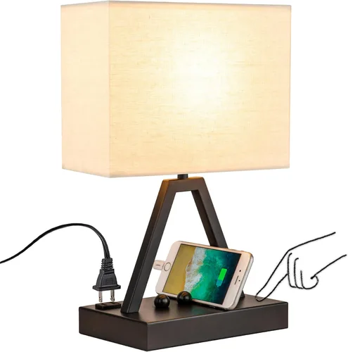 Miniatura 9 de Briever - Lámpara de mesa con control táctil, lámpara de escritorio regulable de 3 vías con USB C y USB A y tomacorriente AC, lámpara de noche
