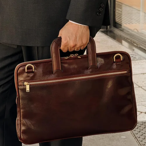 Miniatura 3 de Time Resistance Maletín de cuero delgado - Bolsa de cuero italiana hecha a mano para computadora - Maletín para hombre y mujer - Bolsa para laptop