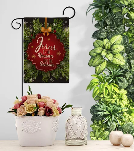 Miniatura 9 de Jesús es la razón de la temporada decoración de patio jardín estaca bandera juego de arpillera para puerta decoración de Navidad, cartel de pared