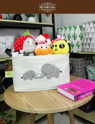Miniatura 3 de Cesta rectangular de almacenamiento de lona, bonita cesta organizadora de lona para juguetes de mascotas, niños, libros, ropa, perfecta para Elefante