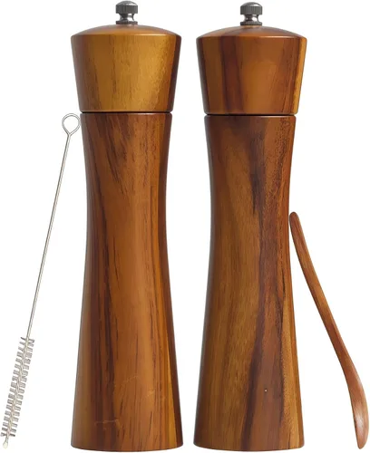 Miniatura 8 de 2 Pieces Acacia Wood Manual Pepper Grinder and Sea Salt Mill Set Handheld Spice Tool for Kitchen(IronWaist-shaped)