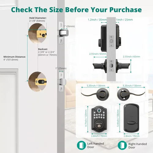 Miniatura 8 de AkaGear DS10 Pro - Cerradura de puerta de entrada sin llave con asa, 2 manijas de palanca, control de aplicación Bluetooth, cerraduras de puerta