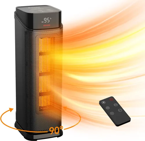 BREEZOME Calentador de espacio para interiores, calentadores eléctricos portátiles PTC de 1500 W para el hogar con termostato y oscilación de 90°,