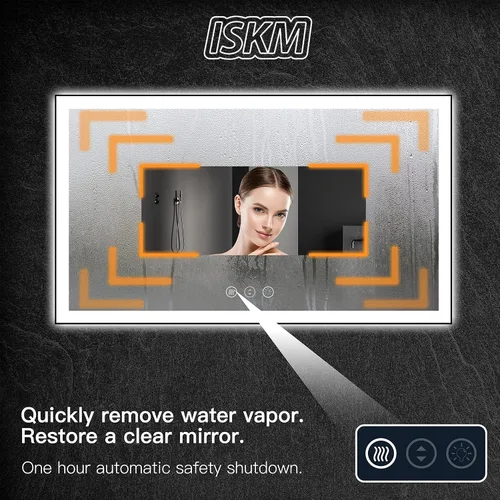 Miniatura 5 de ISKM Espejo LED con marco para baño de 40"x30", espejo de baño LED regulable con luces, antivaho, espejo iluminado frontal y retroiluminado de 3