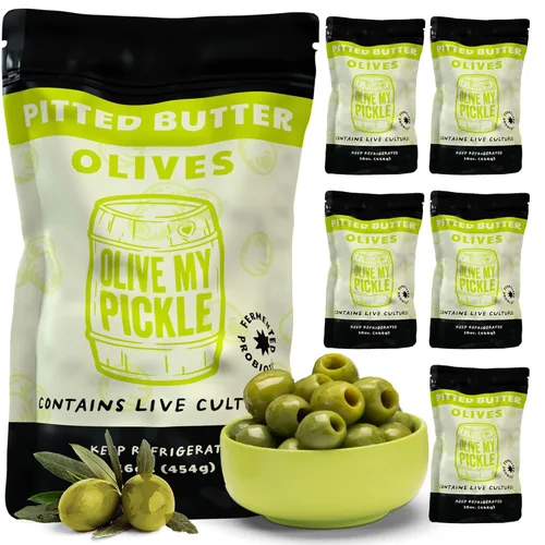Miniatura 12 de Olive My Pickle Green Olives - Mantequilla sin hueso, 48 onzas, paquete de 3 unidades de aceitunas Castelvetrano saludables de cultivo vivo sin