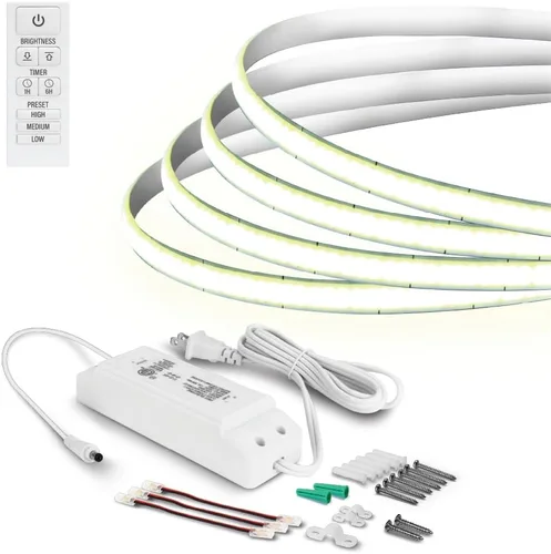 Miniatura 10 de Feit Electric Cinta de Luz LED de 16 pies, Regulable, Enchufable/Cableado Directo, Tiras de Luz LED Ultradelgadas para el Hogar, 2950 Lúmenes, 3000K
