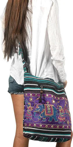 Miniatura 6 de TribeAzure - Bolso bandolera de algodón con diseño de elefante, estilo hobo, estilo bohemio, hippie, libro, amplio, colorido, espacioso e informal