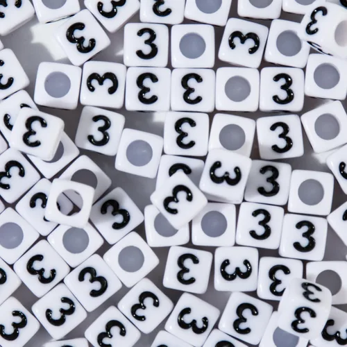 Miniatura 13 de 1400 cuentas redondas blancas y negras para pulseras, cuentas digitales de símbolo matemático del 0 al 9, juego de cuentas acrílicas de número
