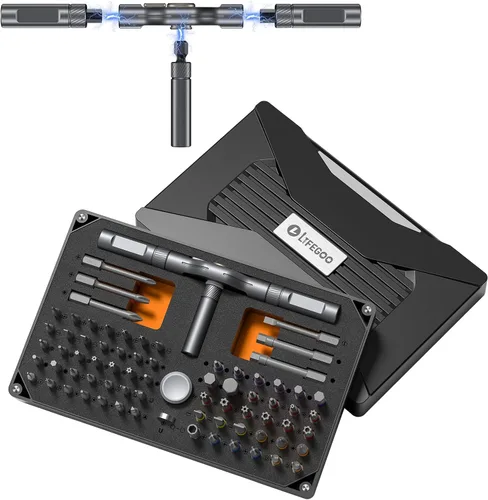 LIFEGOO Juego de destornilladores de trinquete: juegos de destornilladores magnéticos 74 en 1, puntas de acero S2 y eje flexible adecuado para