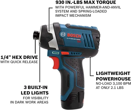 Miniatura 5 de Bosch CLPK22 – 120 - Kit combo de 2 herramientas (taladro/ desarmador y armador de impacto) con 2 baterías de iones de litio 12 -V, cargador