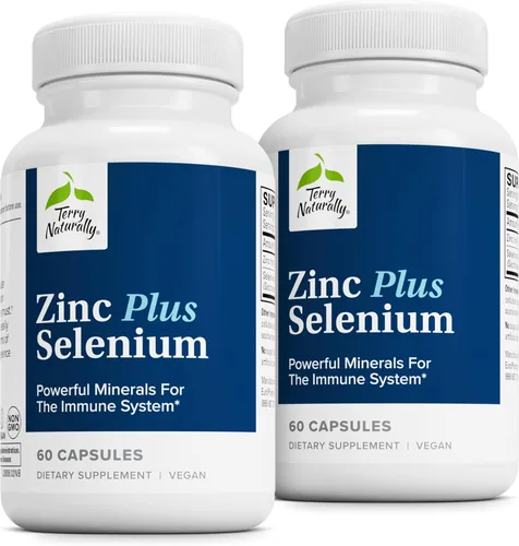 Terry Naturally Zinc Plus Selenio - Suplemento de salud inmune y respiratoria - Suplemento mineral con quelato de bisglicinato de zinc - Fórmula con