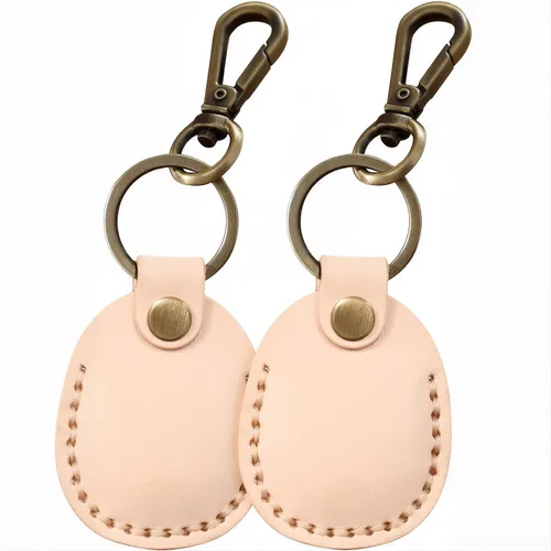 Miniatura 12 de Llavero de Airtag de cuero genuino, llavero portátil de Air tag con anillos para llaves, funda de cobertura oculta completa compatible con Airtag