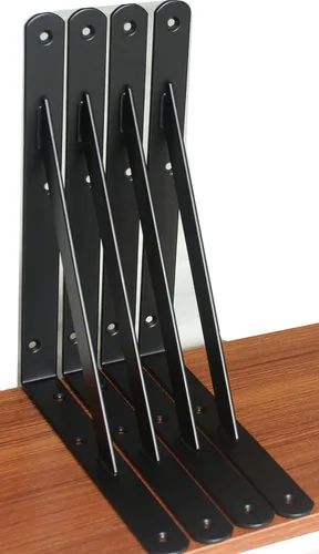 Miniatura 36 de Paquete de 16 soportes de estante resistentes negros de 20 pulgadas de largo x 12 pulgadas de alto con tornillos, soportes de estante de metal