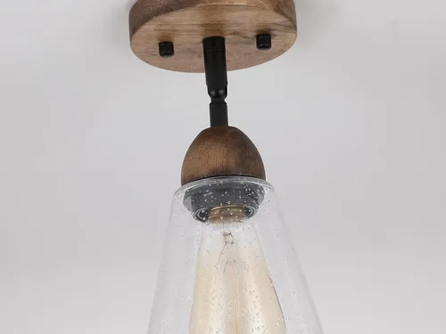 Miniatura 5 de Lámpara de techo rústica de cristal empotrado, mini pantalla de vidrio transparente y madera de roble, lámpara de techo semiempotrada para cocina