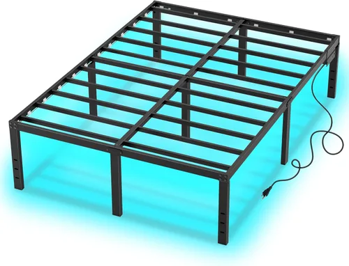 Miniatura 9 de Marcos de Cama Individuales de 14 Pulgadas Marco de Cama de Plataforma con Gran Espacio de Almacenamiento, Marco de Cama Negro Tamaño Individual