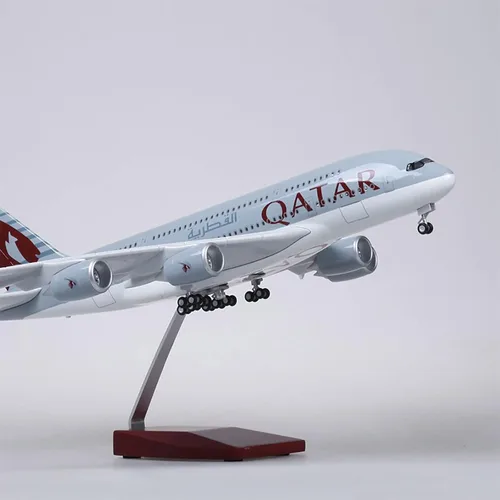 Miniatura 5 de Modelo de avión a escala 1:160 de 18.5 pulgadas, modelo Qatar A380, modelo Jet Collectibles, modelos planos de resina con ruedas fundidas a presión