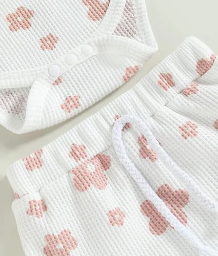 Miniatura 6 de Conjunto de ropa de verano para bebé recién nacida, conjunto de ropa de verano con estampado floral, mameluco con cordón y diadema corta