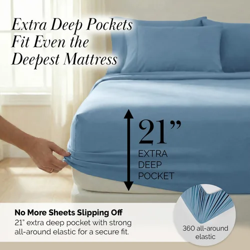 Miniatura 191 de Southshore Fine Living, Inc. Juego de 7 piezas de sábanas King divididas para cama ajustable, juego de sábanas King divididas con bolsillo de 21