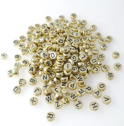 200 cuentas redondas doradas de letras del alfabeto acrílico de 0.157 x 0.276 pulgadas de la A a la Z, cuentas de plástico mixtas sueltas para hacer