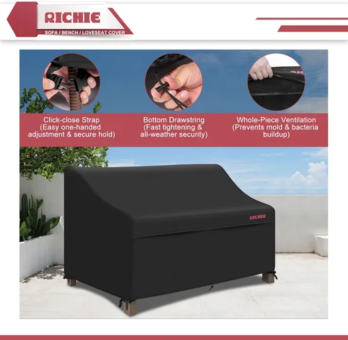 Miniatura 4 de RICHIE Funda Impermeable de Servicio Pesado para Sofá de Patio de 3 Plazas - Fundas para Muebles de Exterior para Sofá de Dos Plazas/Sofá