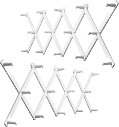 Miniatura 29 de WEBI Acordeón para colgar en la pared, percha de pared para sombreros, acordeón, expandible, de madera, montado en la pared, estante de gancho