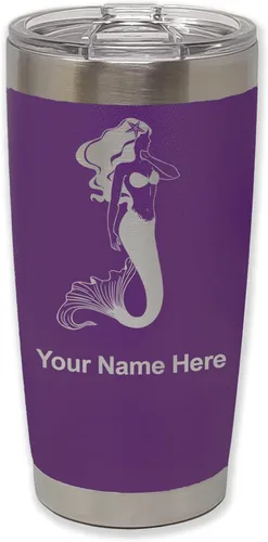 Miniatura 38 de LaserGram Vaso aislado al vacío de 20 onzas, sirena, grabado personalizado incluido (negro)