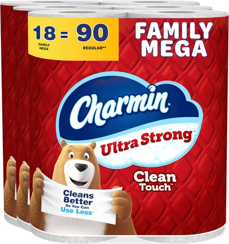 Charmin Papel higiénico ultra fuerte de 2 capas, 18 megarrollos familiares = 90 rollos regulares, color blanco