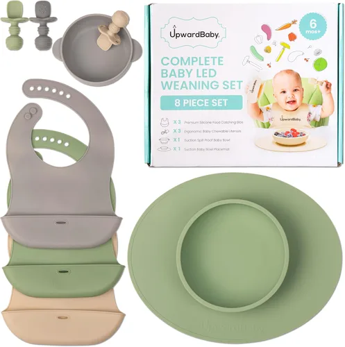 Suministros de alimentación de destete para bebés con luz LED - UpwardBaby - Juego de alimentación para bebés - Cuenco de silicona con ventosa para
