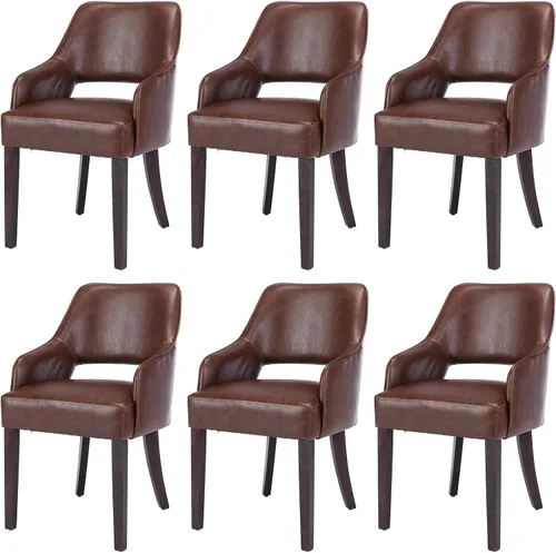 Miniatura 9 de Juego de 2 sillas de comedor tapizadas de piel sintética con respaldo hueco, asiento acolchado, patas de madera para restaurante/decoración