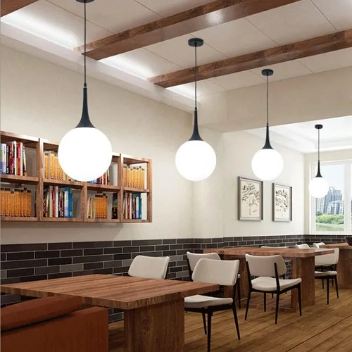 Miniatura 2 de Milky White Glass Spherical Pendant Lamp Modern Hanging Light Fixture E27/E26 Sockets Adjustable Wire Suspension Chandeliers for Cafe Restaurant Dark