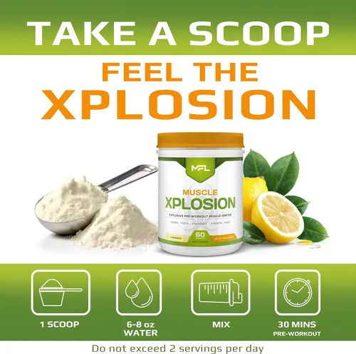 Miniatura 5 de MFL Muscle Xplosion Pre-entrenamiento 0 azúcar endulzado con stevia totalmente natural 60 porciones (limonada)