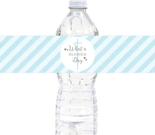 Miniatura 24 de Andaz Press Colección de bautismo de niño azul y gris, banderín colgante personalizado con cuerda, agradecimiento por celebrar el bautismo